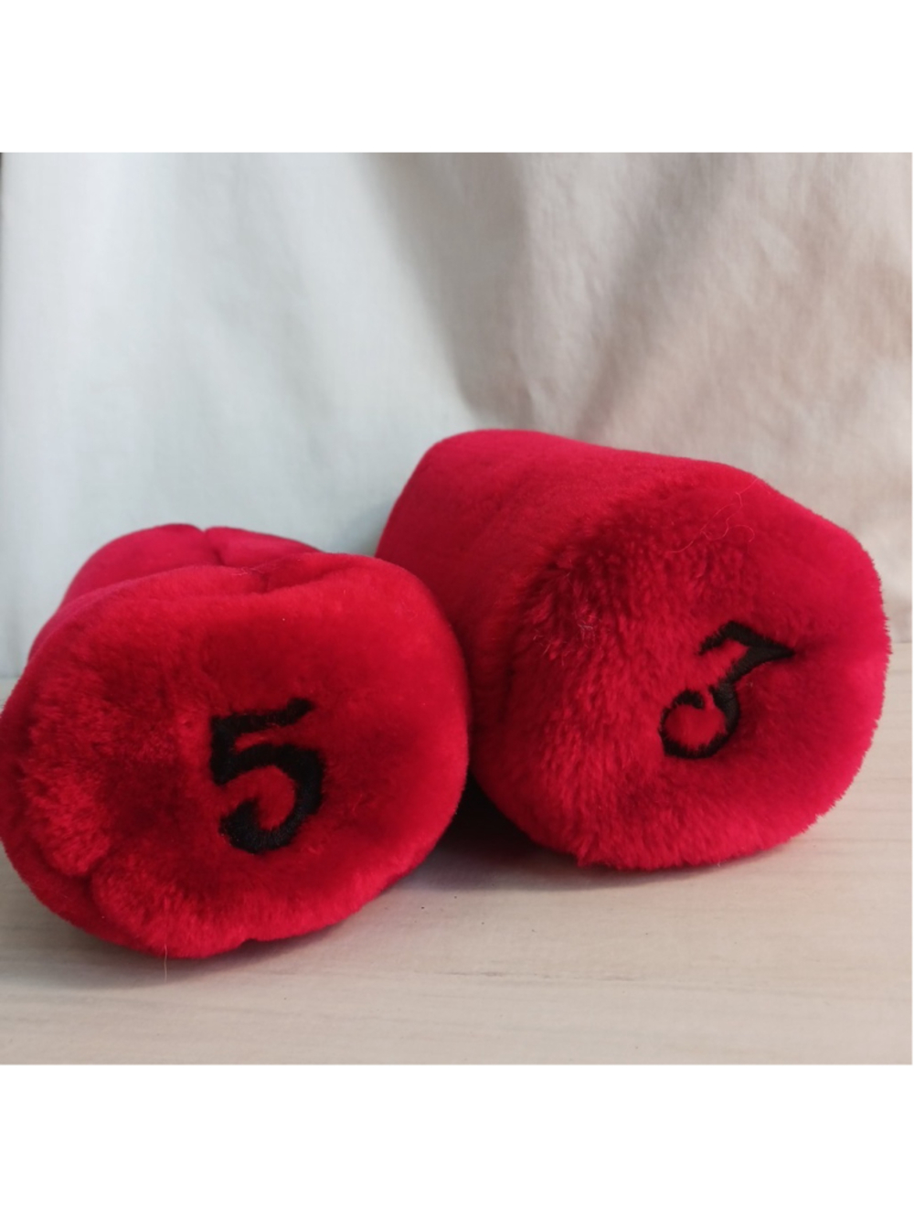2 Vintage Red Plush Golf Club Head Covers Embroidered #3 & 5 Retro Golfing